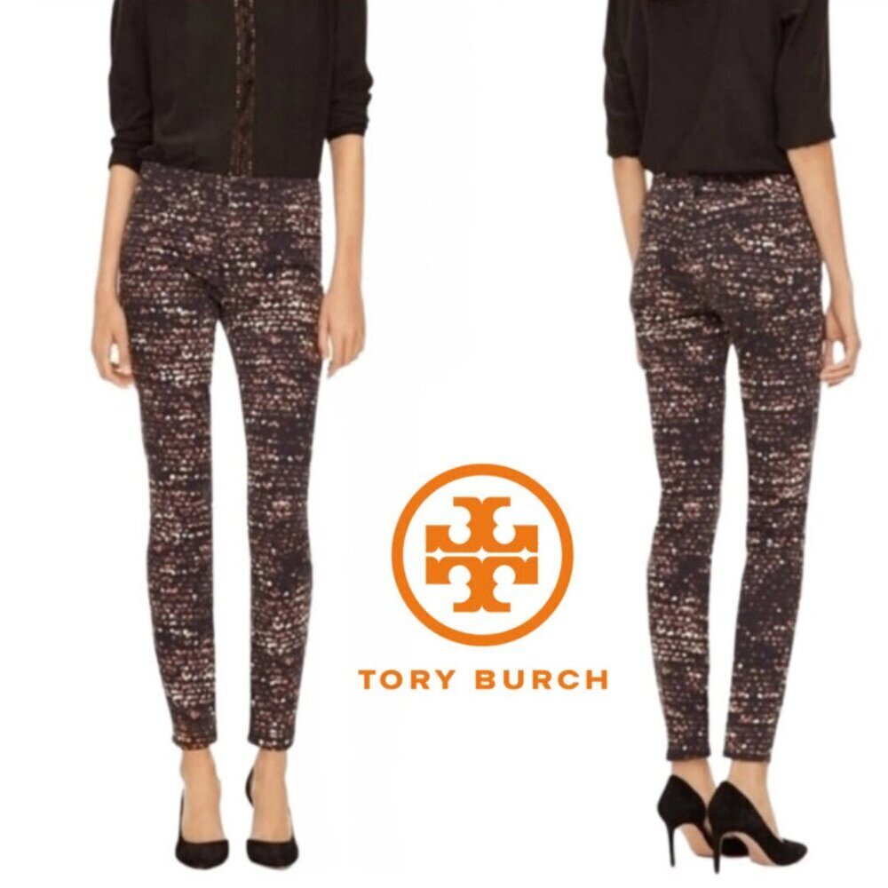 Tory Burch Black Flash Printed Skinny Ankle Jeans SIZE 32